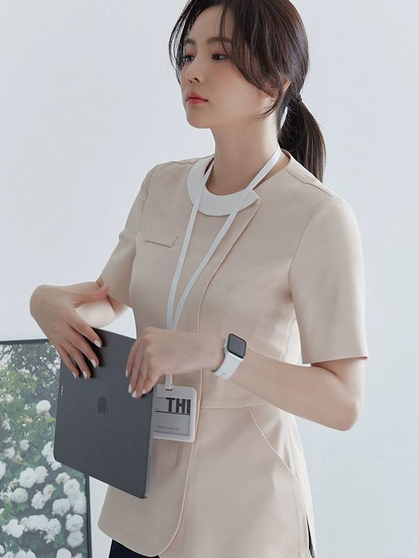 피부샵 유니폼 뷰티샵 에스테틱 간호사 병원 근무복 네이비 반팔 상의바지 S - 상세 이미지 3
