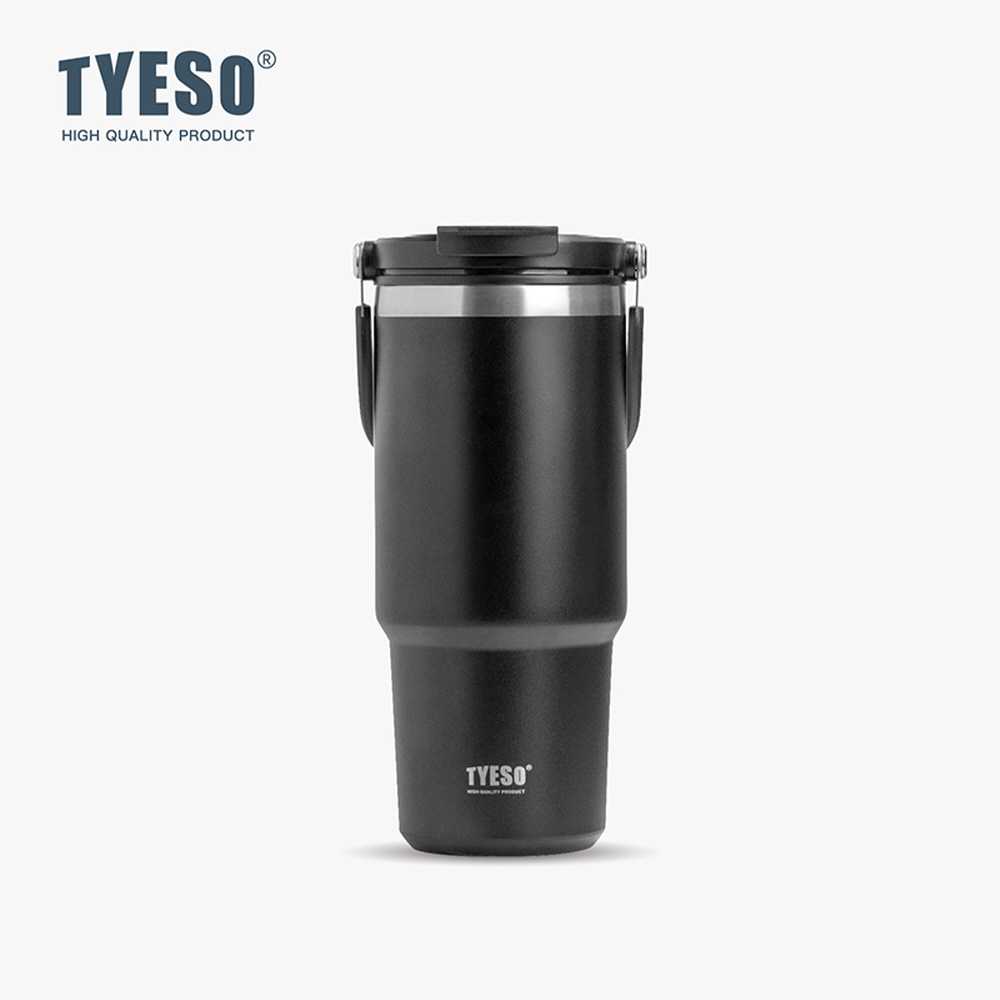 TYESO 대용량 텀블러 보온보냉 손잡이텀블러 스테인리스 학생 심플 900ml, 블랙 - 상품 이미지