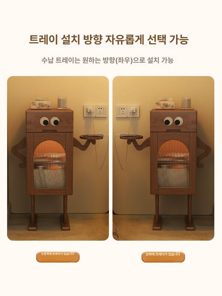 로봇협탁 로봇테이블 미니 거실 이동식 원목색 호두색 좌우 손잡이 교환 가능 조립형 다리 4개 자가 설치 필요 - 상세 이미지 3