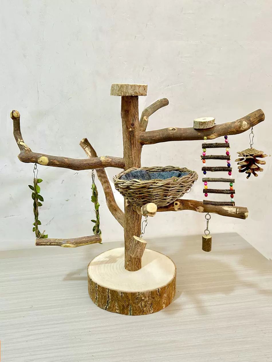 앵무새 나무횟대 폴대타워 사다리 스탠드 대형 조류 높이 약 35cm - 상세 이미지 2