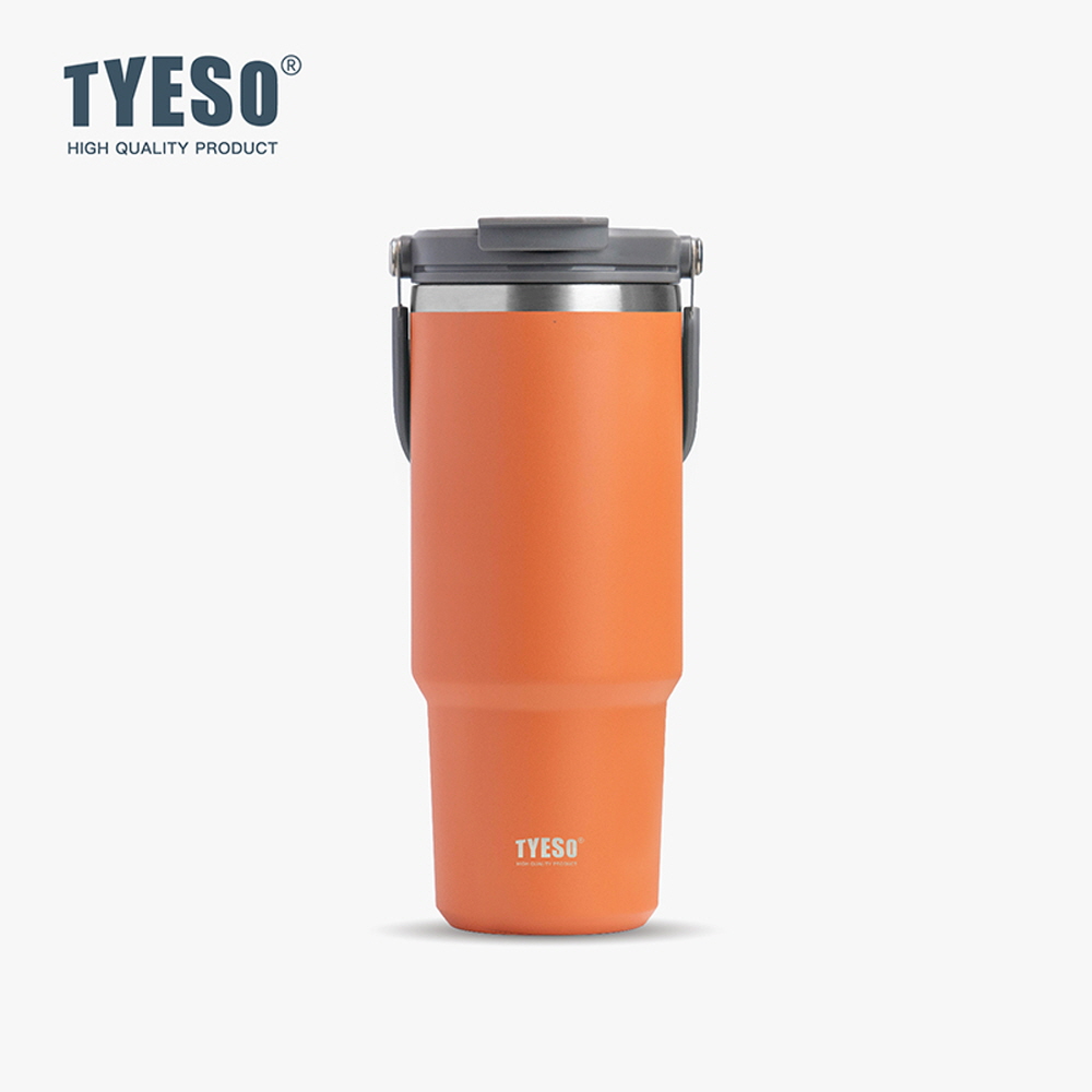 TYESO 대용량 텀블러 보온보냉 손잡이텀블러 스테인리스 학생 심플 1.2L, 오렌지 - 상품 이미지