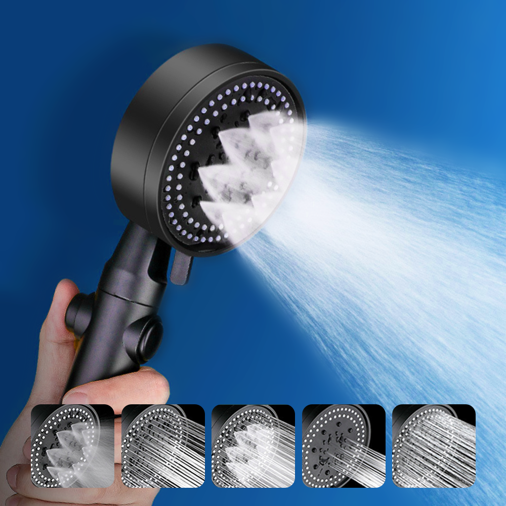 모던폴리 샤워기 헤드 5단 샤워 모드 수압 조절 온오프 교체형 블랙 샤워기헤드