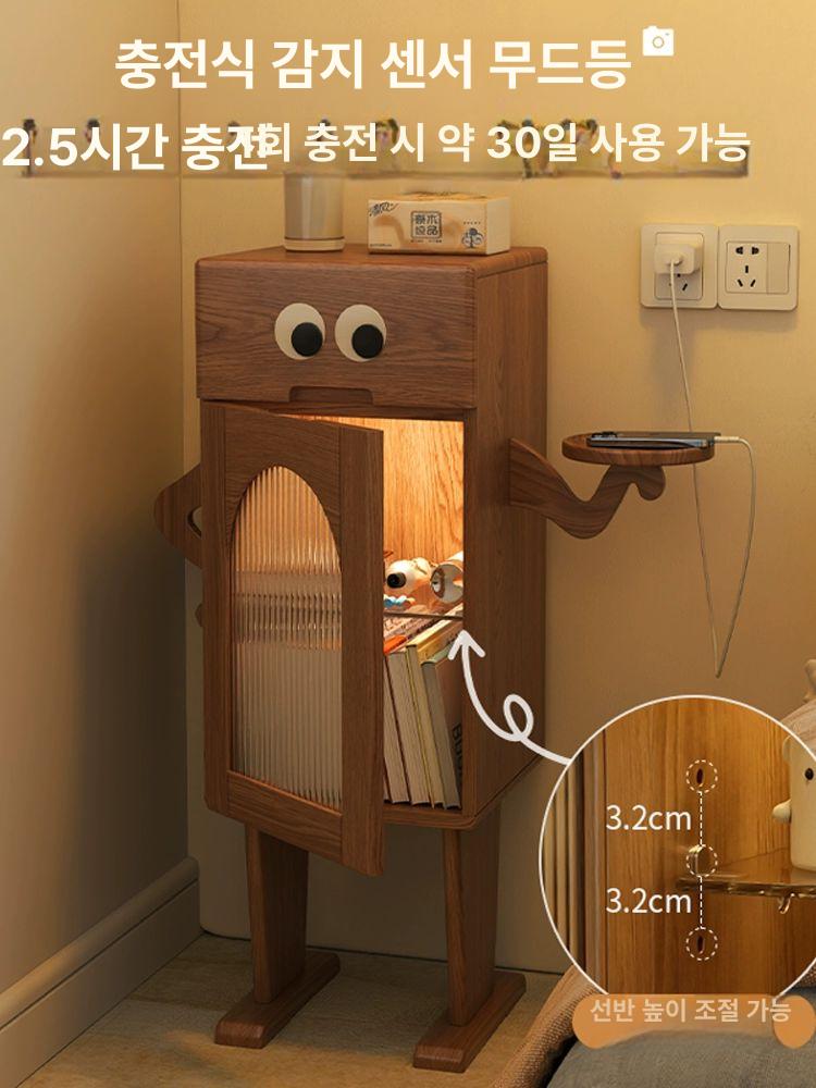 로봇협탁 로봇테이블 미니 거실 이동식 원목색 호두색 좌우 손잡이 교환 가능 조립형 다리 4개 자가 설치 필요 - 상세 이미지 2