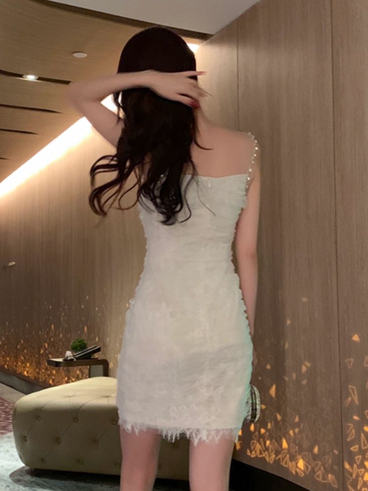 미니 드레스 피로연 셀프 촬영 반짝임 원피스 화이트 S - 상세 이미지 3
