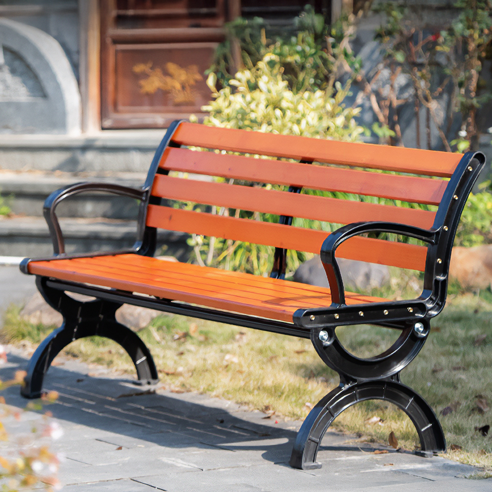 공원 벤치 야외 정원 카페 등받이 나무 철제 주물 의자 120cm