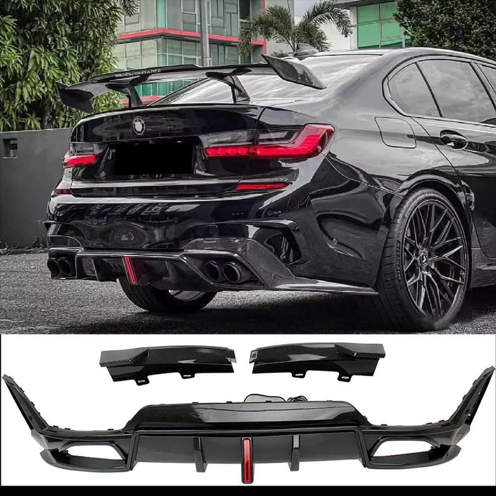 BMW 3 시리즈 G20 320i 325i 330i M340i M 스포츠 23년 리어 범퍼 LED 테일 디퓨저 카본 프린트 호환 : 아자mall