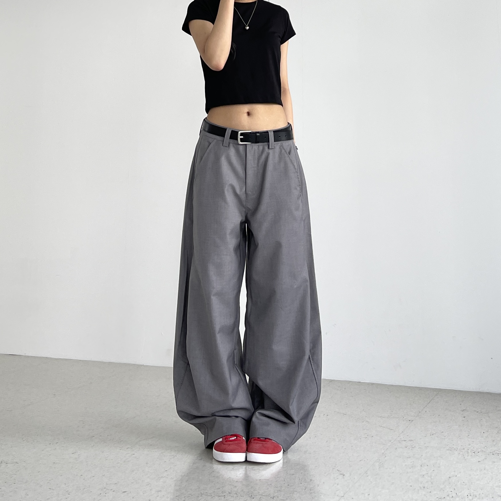 여성 여름슬랙스 롱 와이드 벌룬핏 유니섹스 절개 캐미벌룬슬랙스 - 상세 이미지 2