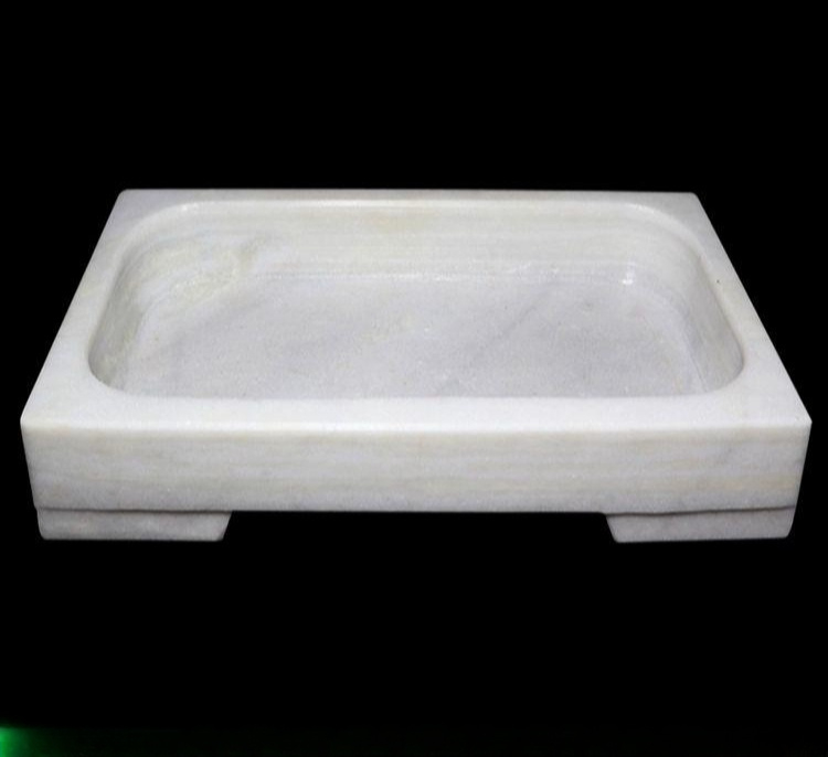 수반 천역 대리석 돌수반 수석 분재 스톤 긴 사각 깊은 그릇 40x25x6 기타 중간 - 상품 이미지
