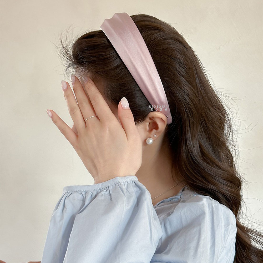 우아한 새틴 와이드 헤어밴드 포인트 라인 무지 볼륨 넓은 머리띠 이미지 8