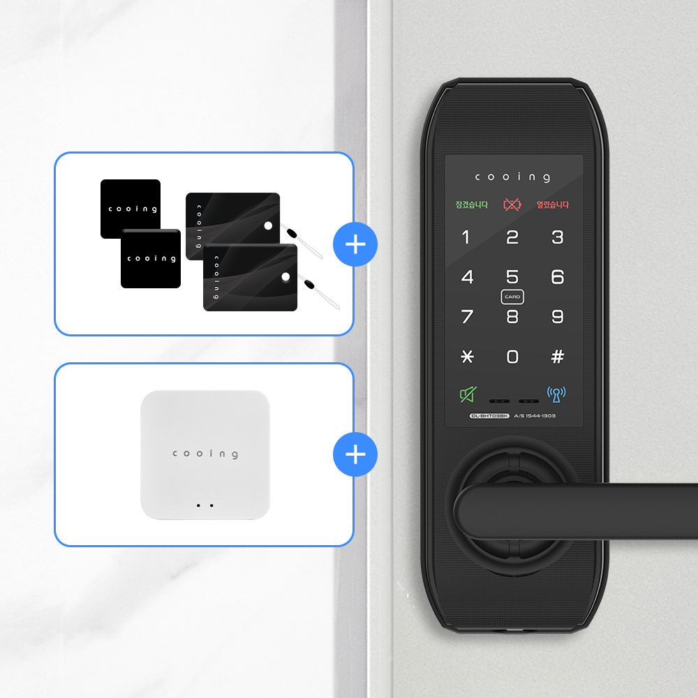 쿠잉 스마트도어락 DL-BHT03BK 무타공 현관문 번호키 와이파이 도어록 원격 보강판