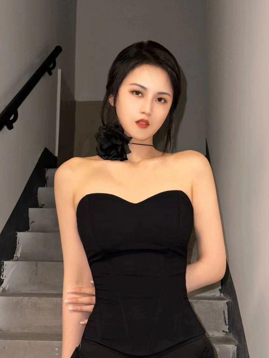 탱크탑 슬림 블랙 코르셋 이너 튜브탑 탑 블랙 S 42.5~50kg - 상세 이미지 3