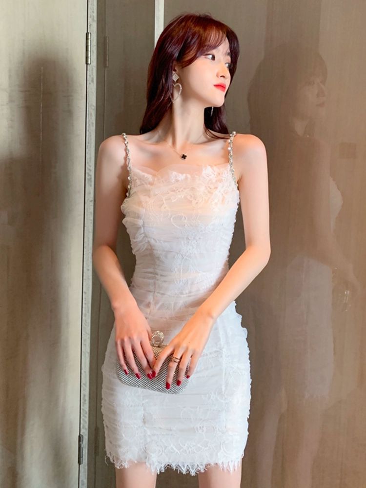 미니 드레스 피로연 셀프 촬영 반짝임 원피스 화이트 S - 상세 이미지 2