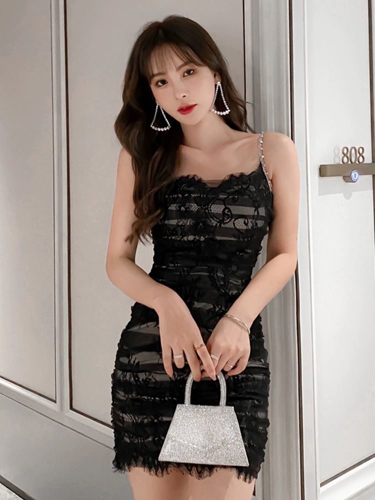미니 드레스 피로연 셀프 촬영 반짝임 원피스 화이트 S - 상세 이미지 4