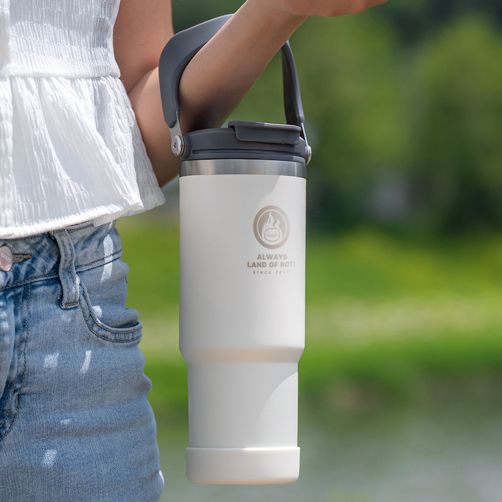 로티캠프 대용량 손잡이 빨대 스텐 텀블러 1.2L, 아이보리