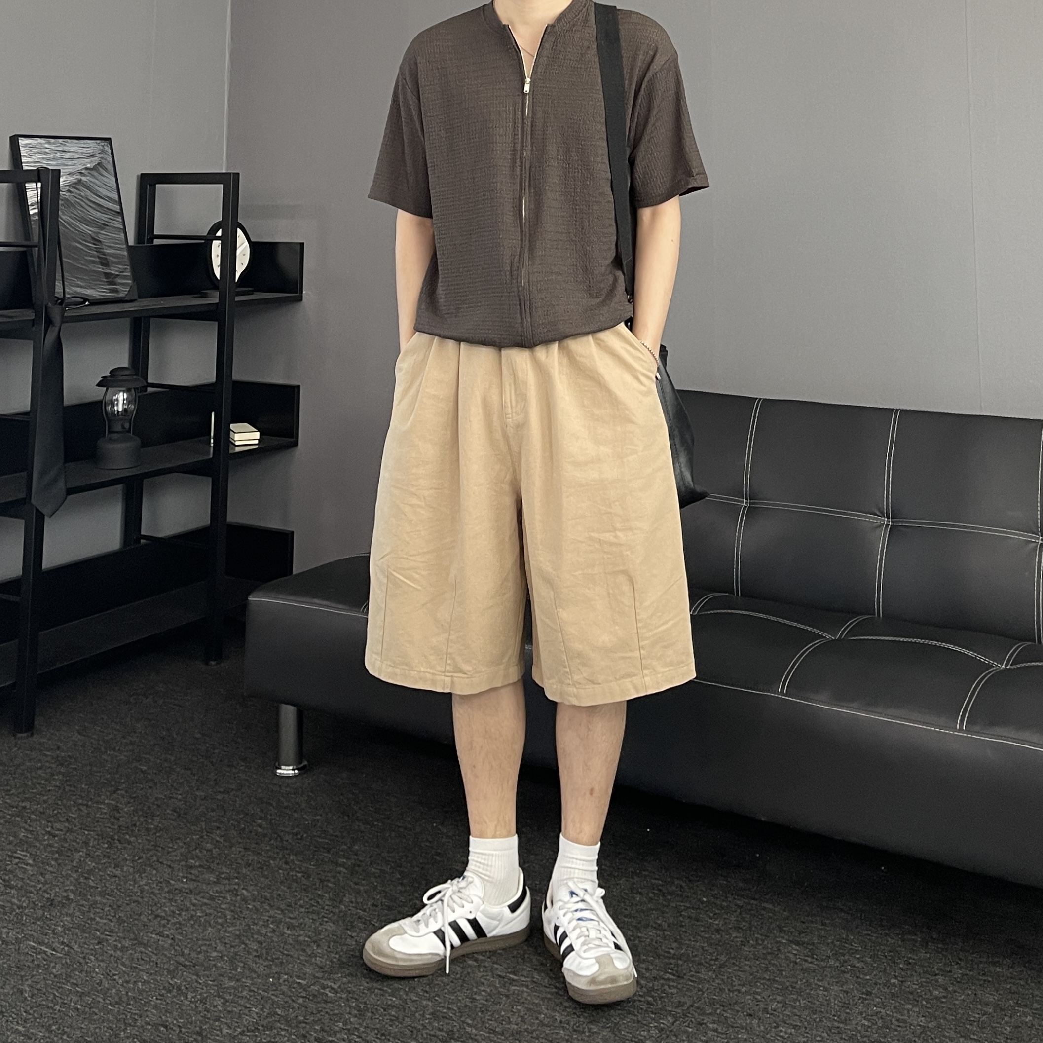 남자면반바지 남자7부반바지 베이지반바지 - 상세 이미지 4