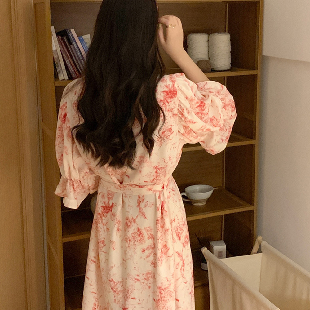 여성 라운지 여름 나이트 반팔 샤워 홈 면 가운 로브 - 상세 이미지 5
