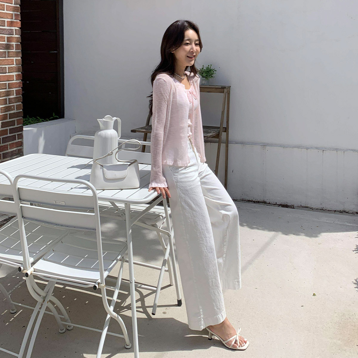 여성 여름 와이드팬츠 코튼 화이트 일자 팬츠 통바지 - 상세 이미지 2