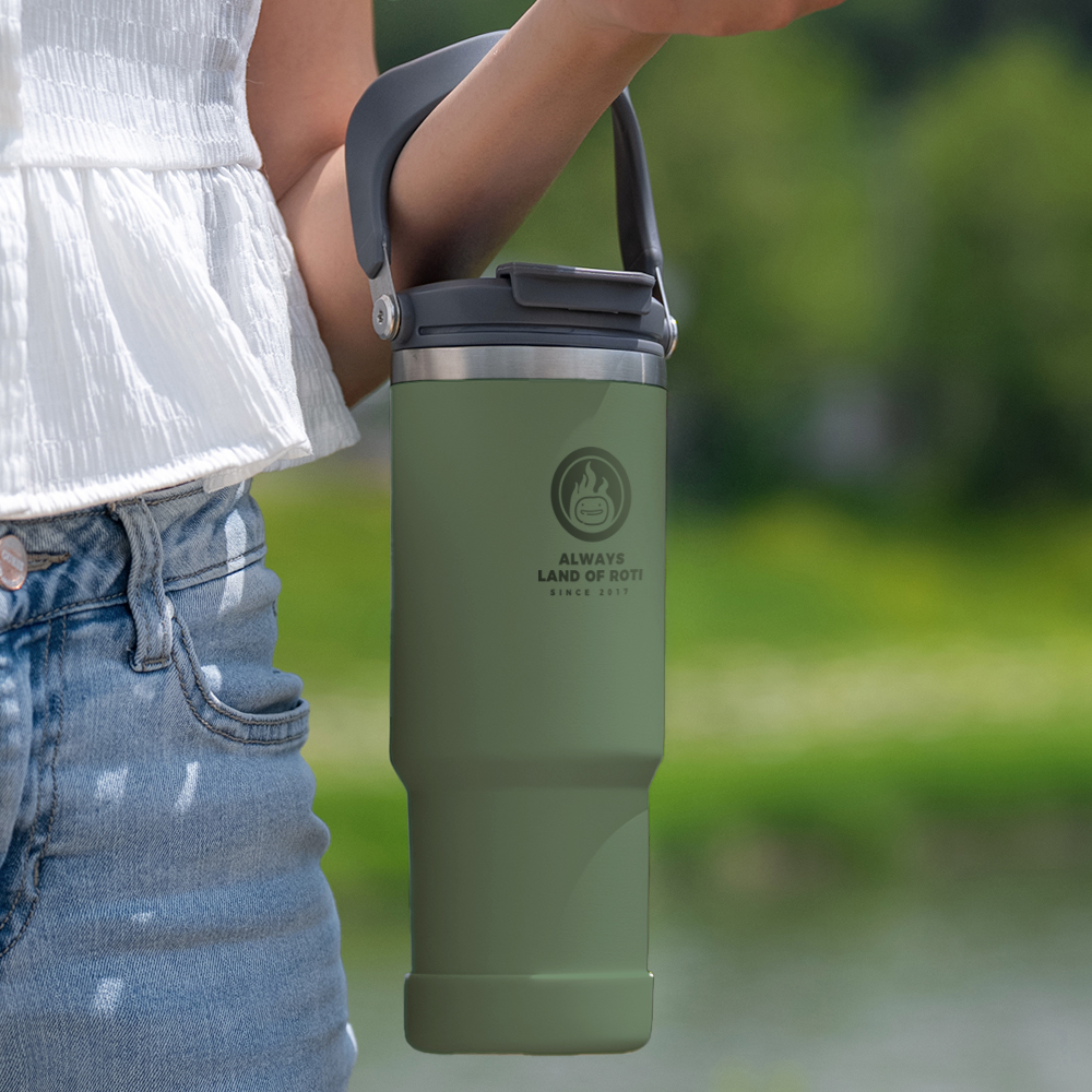 로티캠프 대용량 손잡이 빨대 스텐 텀블러 1.2L, 그린