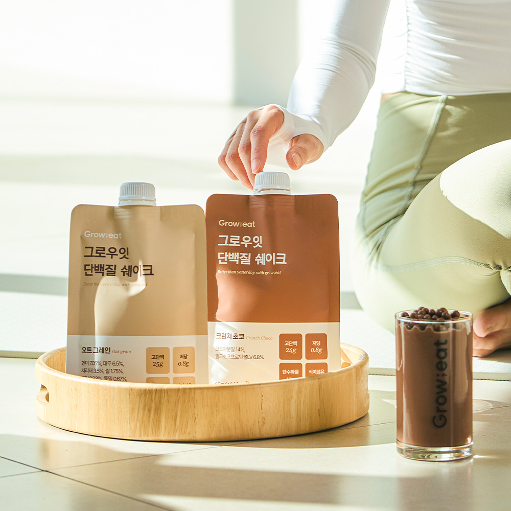 그로우잇 단백질 쉐이크 파우치 저당 식사대용 오트그레인+크런치초코, 14포, 1개