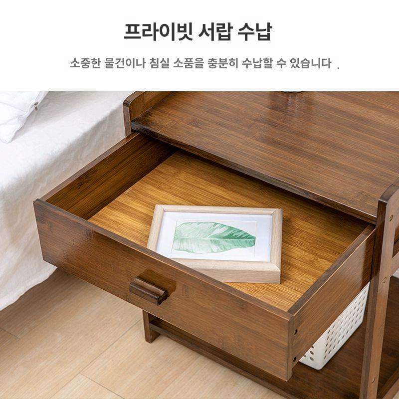 이동식 원목 수납장 협탁 침실 1단 서랍형 오크 거실 2단 원색 이동식 싱글 서랍 침대 옆 테이블 조립 - 상세 이미지 3