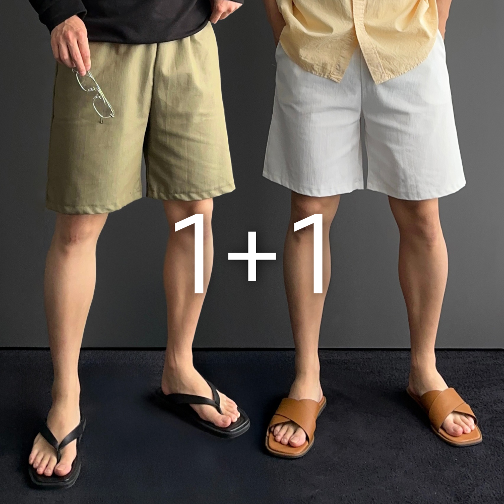 1+1 남자린넨반바지 흰색반바지 - 상품 이미지