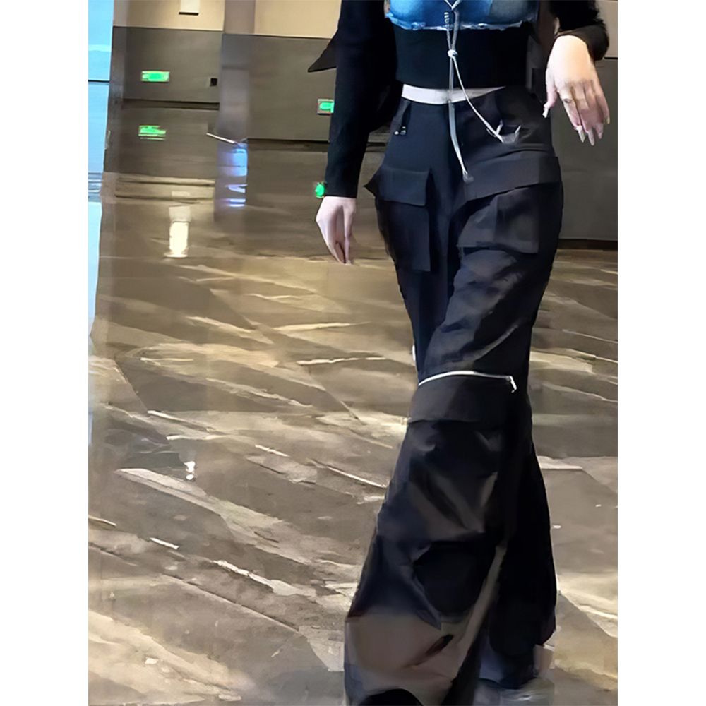 여성 여름 하이웨이스트 와이드 레그 카고팬츠 스트릿 bying24 블랙 ~50kg M 이미지 6