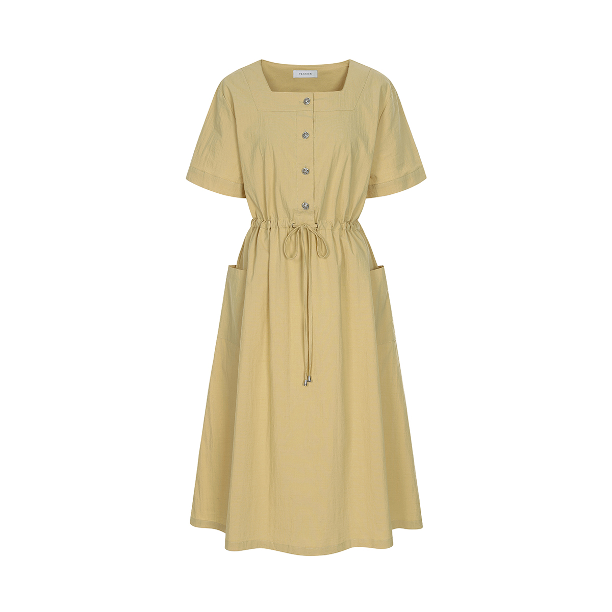 예시카 린넨 블렌드 스퀘어 넥 스트링 원피스 YJ5OP614