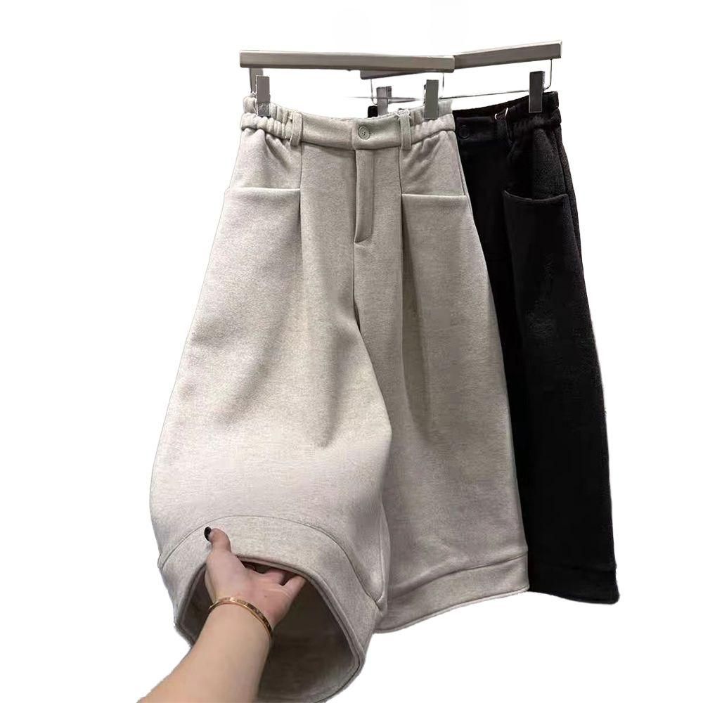 7부 와이드 밴딩 팬츠 유니섹스 포켓 바지 bying24 블랙 L(40-60kg) - 상품 이미지