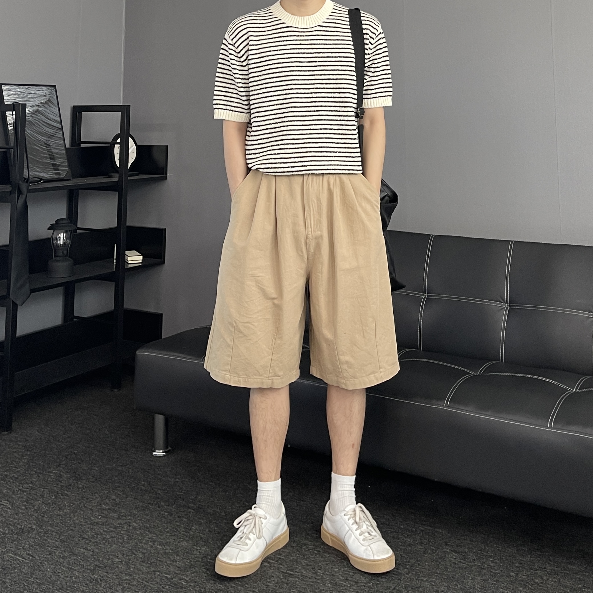 남자면반바지 남자7부반바지 베이지반바지 - 상세 이미지 3
