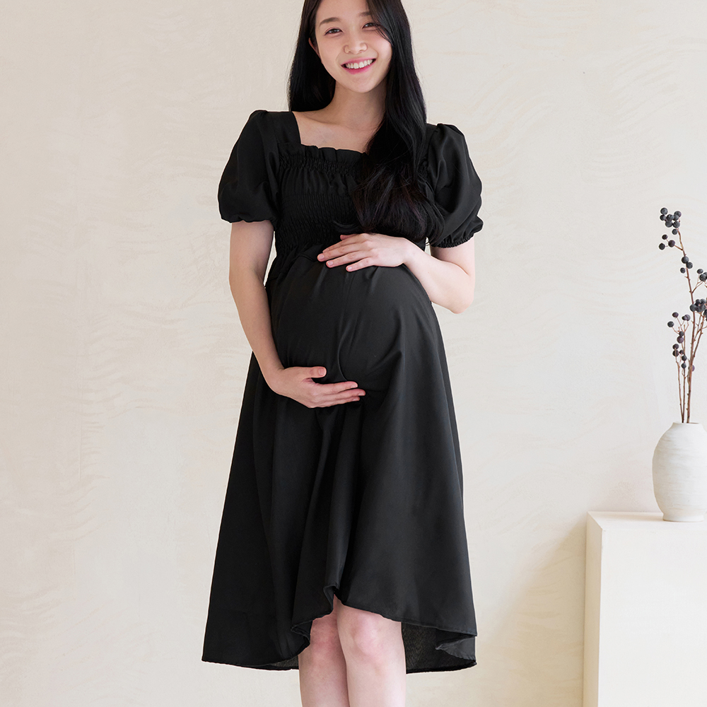 임산부 만삭 촬영 스모크 반팔 원피스 태교여행 셀프 사진 임신 임부복 드레스 이미지 2