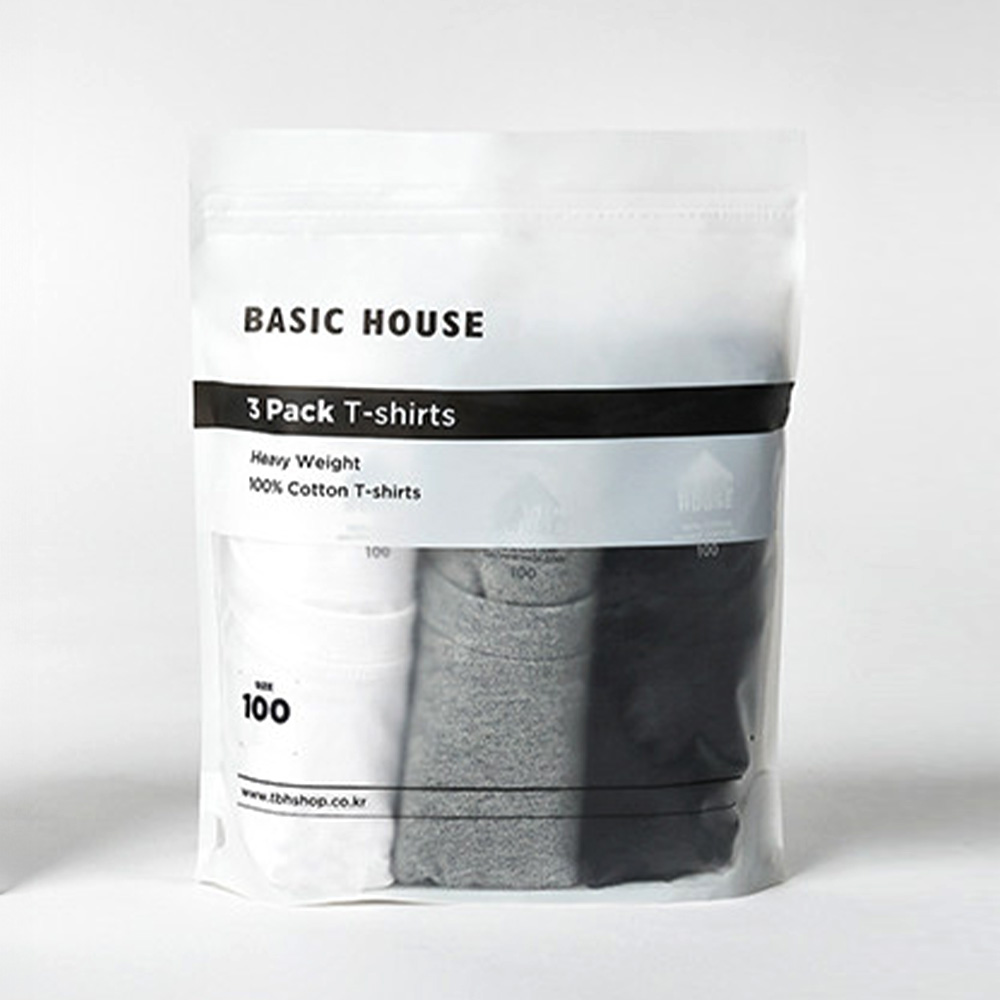 베이직하우스 고밀도 3팩 면 20수 무지 반팔티