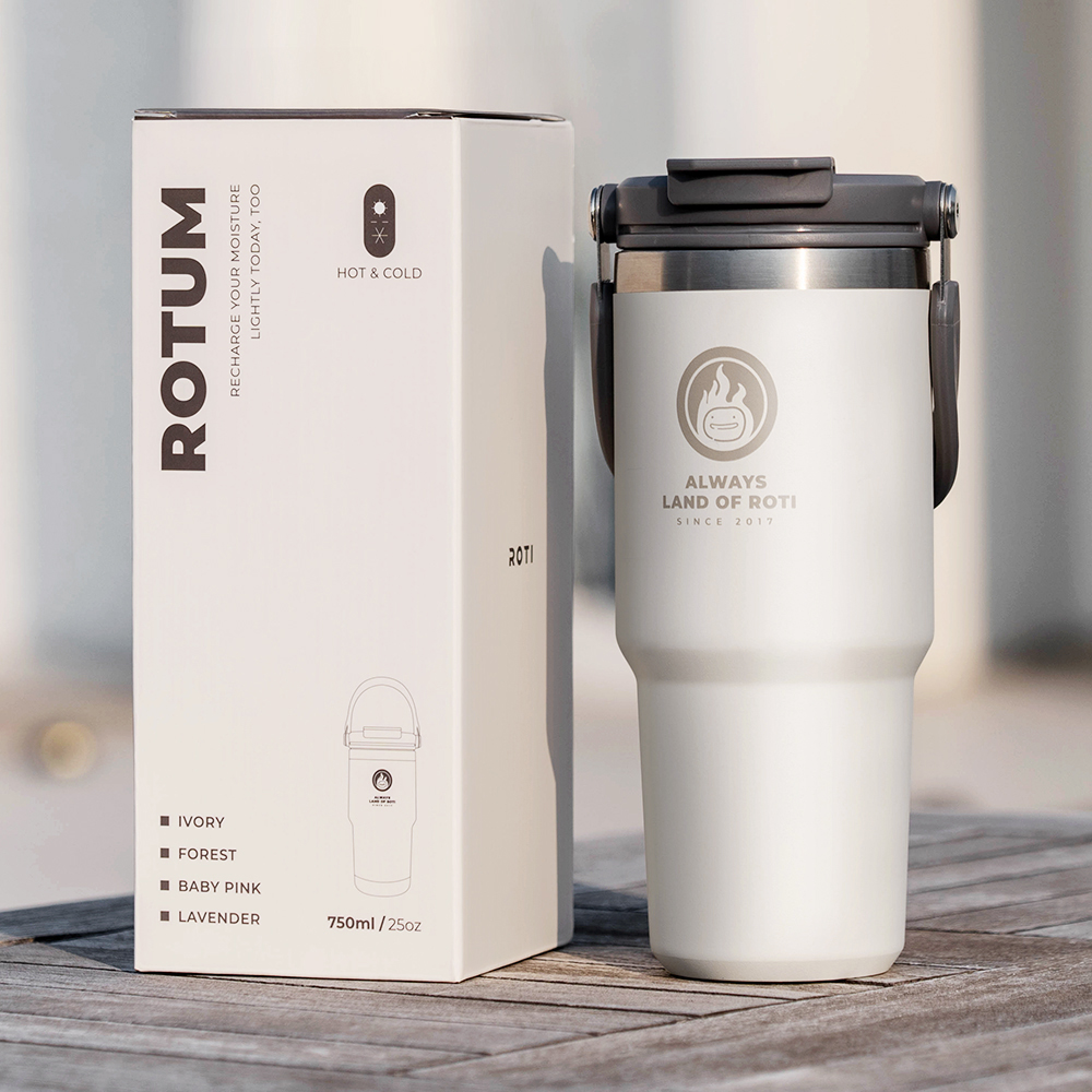로티캠프 대용량 손잡이 빨대 스텐 텀블러 750ml, 아이보리