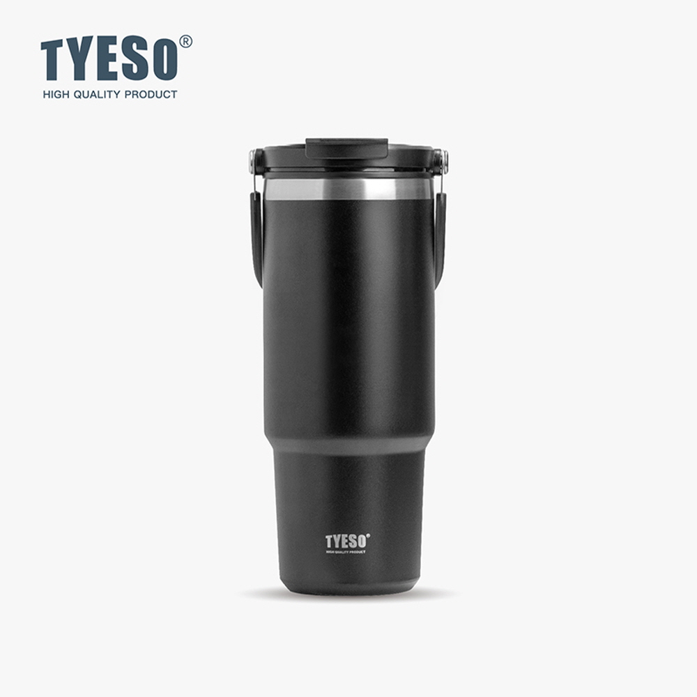 TYESO 대용량 텀블러 보온보냉 손잡이텀블러 스테인리스 학생 심플 1.2L, 블랙 - 상품 이미지