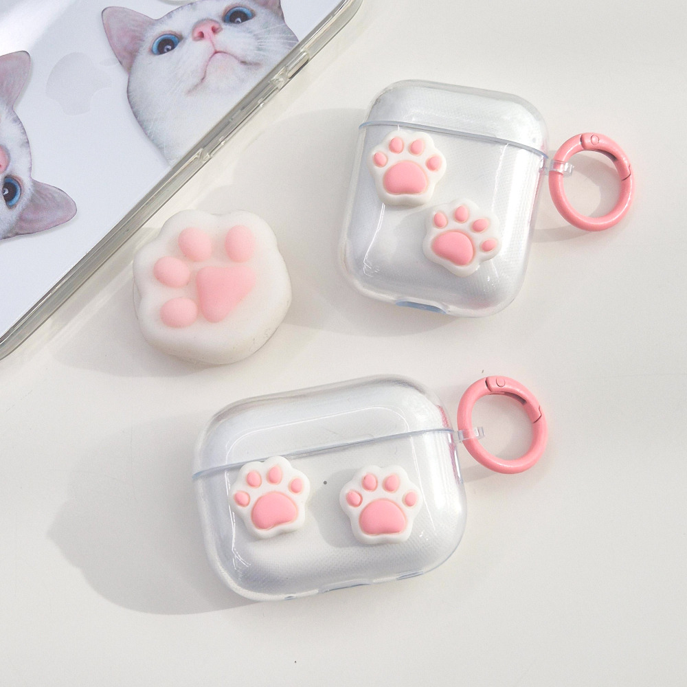에어팟 프로2 케이스 3세대 2 1 투명 귀여운 TPU 고양이 고리 - 상세 이미지 4