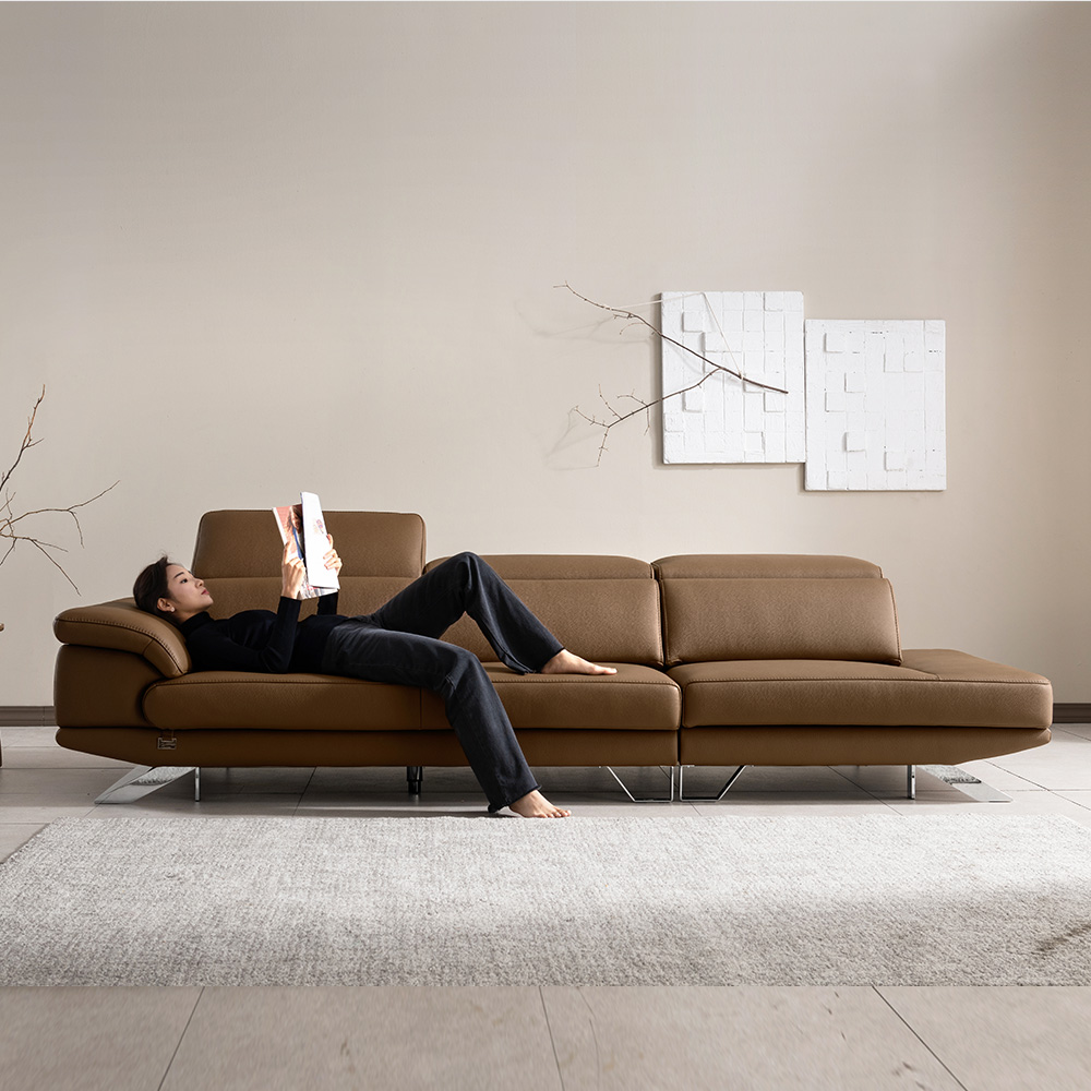 쉐우드가구 도란 아띠잔 천연통가죽 가죽쇼파 카멜, 4인용