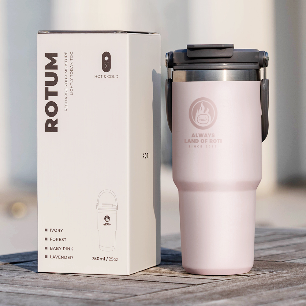 로티캠프 대용량 손잡이 빨대 스텐 텀블러 750ml, 핑크