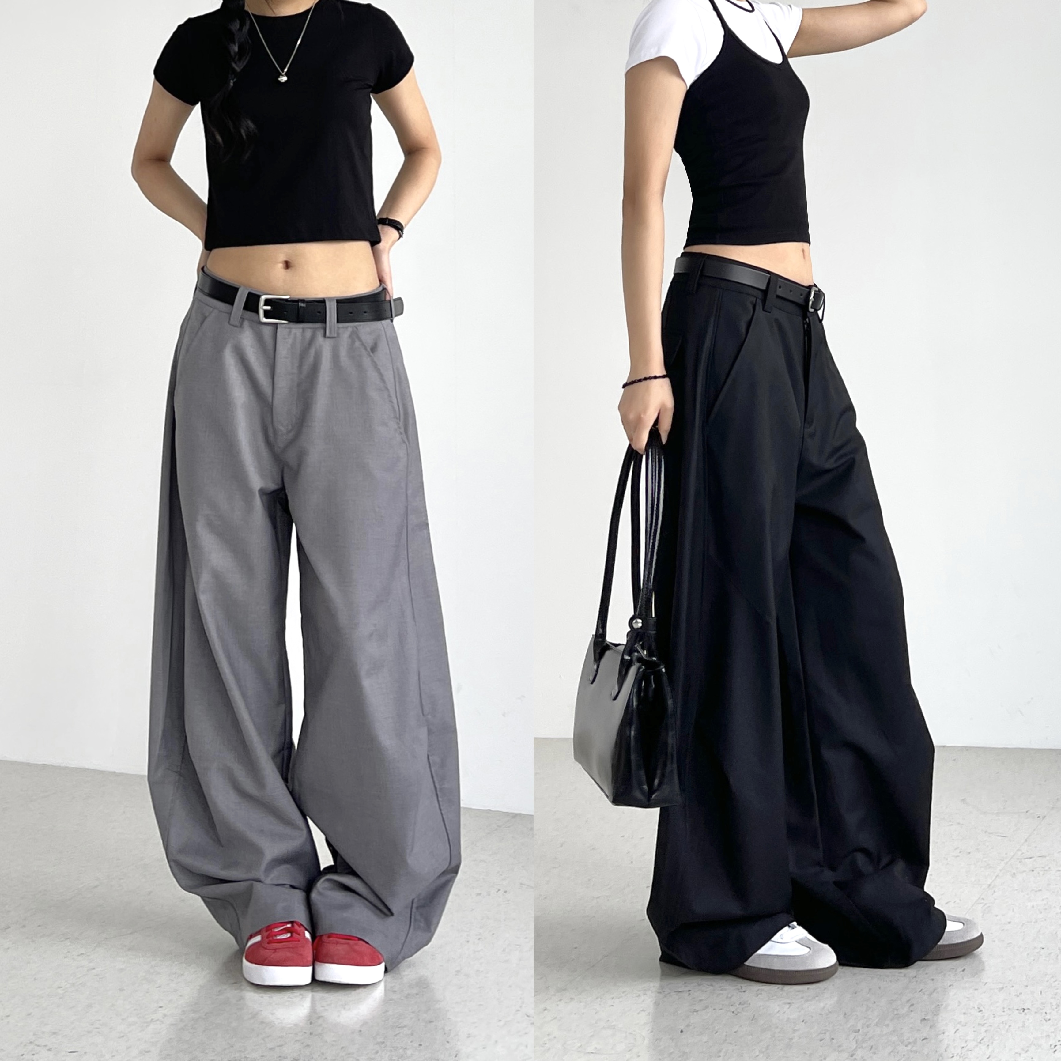 여성 여름슬랙스 롱 와이드 벌룬핏 유니섹스 절개 캐미벌룬슬랙스 - 상품 이미지