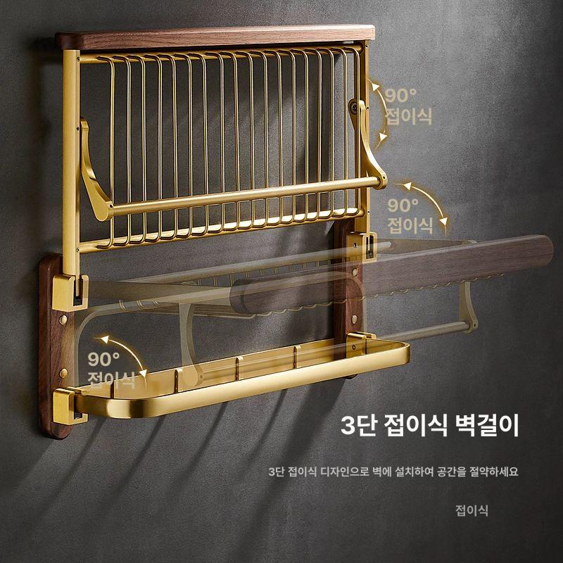 고급 수건걸이선반 원목골드 화장실 욕실선반 플래그십 60cm 3단 접이식 목욕타월 바구니 - 상세 이미지 2