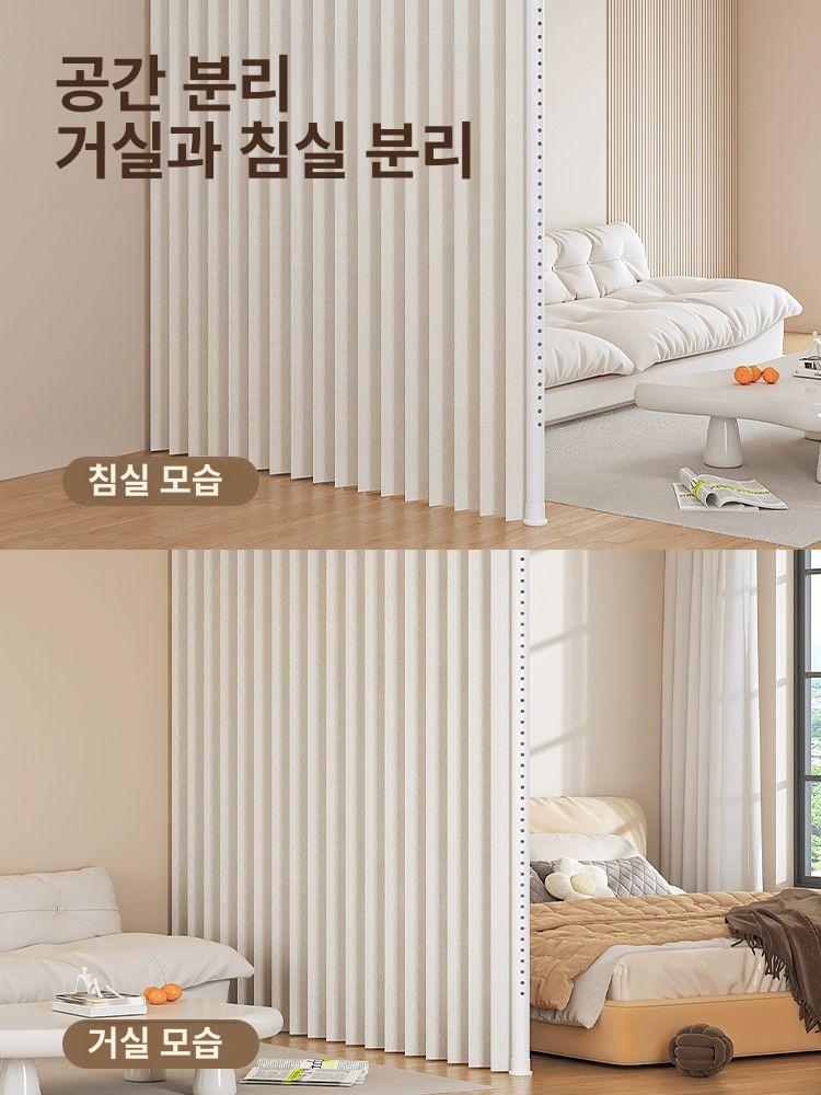 파티션 무타공 가벽커튼 행거형 칸막이 세로 가림막 공간분리 병풍 작은 구멍 스타일 미백색-고온 정형 세로 0.7-1.2m 커튼 1.2x2.4m - 상세 이미지 4