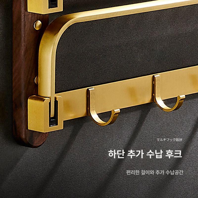 고급 수건걸이선반 원목골드 화장실 욕실선반 플래그십 60cm 3단 접이식 목욕타월 바구니 - 상세 이미지 4
