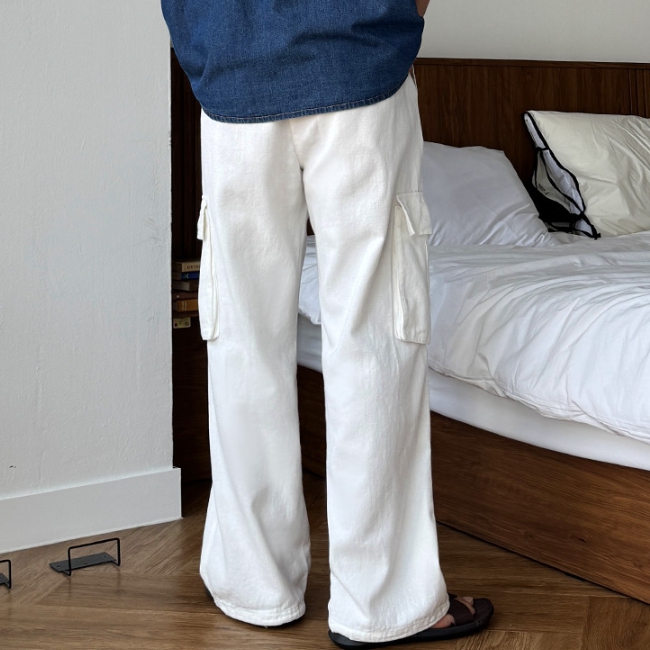 남자 페로 면 밴딩 스트링 와이드 카고 팬츠 - 상세 이미지 3