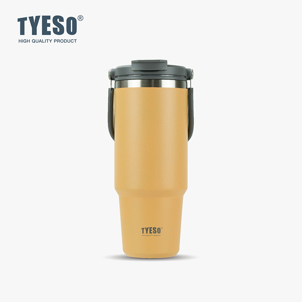 TYESO 대용량 텀블러 보온보냉 손잡이텀블러 스테인리스 학생 심플 1.2L, 옐로우 - 상품 이미지
