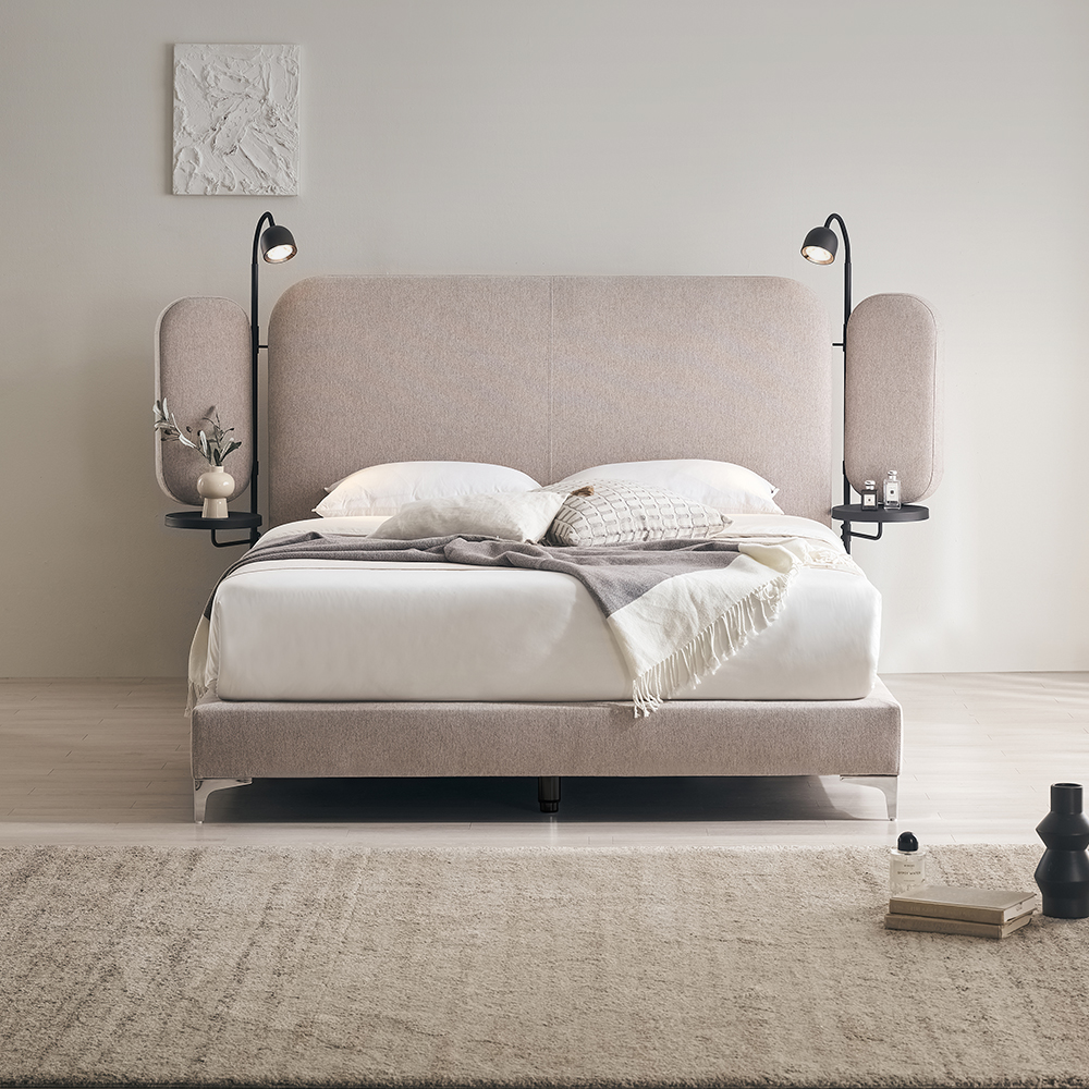 쉐우드가구 클루아 평상형 LED 패브릭 호텔식 침대프레임 LK(라지킹), 애쉬브라운