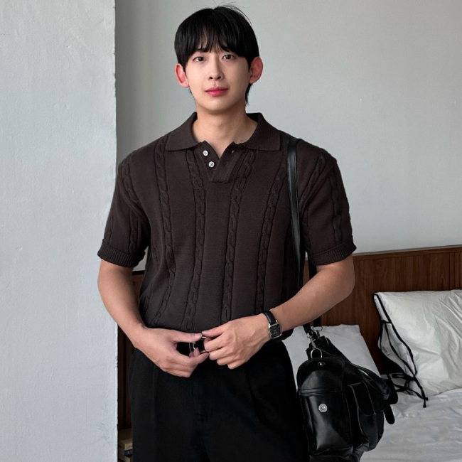 남자 페즈 여름 케이블 꽈배기 카라 반팔 니트 8컬러 - 상세 이미지 4