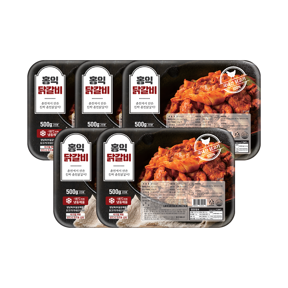 홍익상회 춘천 홍익 닭갈비 국내산 닭고기 캠핑 음식 500g, 5개 - 상품 이미지