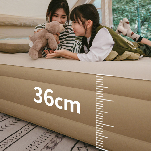 네이처하이크 C36 에어 매트 펌프 내장형 휴대용 침대 트리플(205x180), 36cm, 베이지