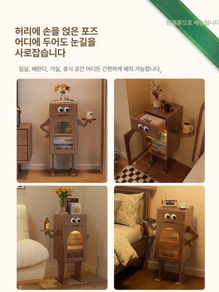 로봇협탁 로봇테이블 미니 거실 이동식 원목색 호두색 좌우 손잡이 교환 가능 조립형 다리 4개 자가 설치 필요 - 상세 이미지 4