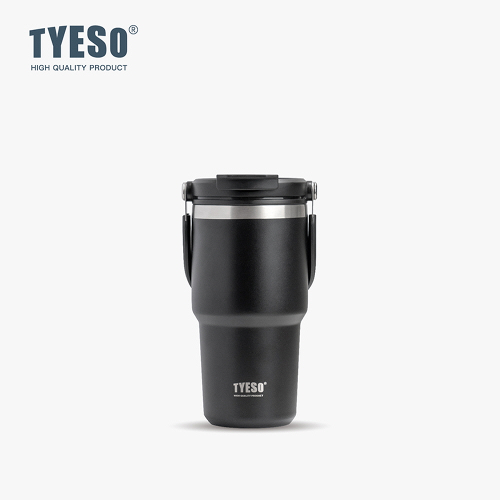 TYESO 대용량 텀블러 보온보냉 손잡이텀블러 스테인리스 학생 심플 600ml, 블랙 - 상품 이미지