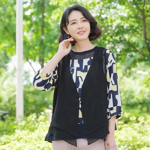 엄마옷 조이마담 J3343 진주 날개 시스루 조끼 베스트 중년여성의류 - 메인 이미지