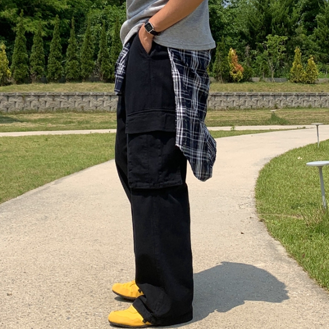 남자 페로 면 밴딩 스트링 와이드 카고 팬츠 - 상품 이미지